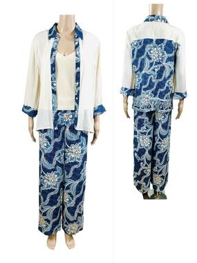 Chico's Blue Floral Two-Piece Set with Cream Overlay Sz S/M see photos